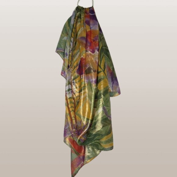 INC International Concepts Metallic Shiny Tropical Print Scarf - Picture 1 of 3